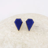 Lapis Lazuli Stud Earrings - 925 Pure Silver - Handcrafted Studs - 9x13mm Step Cut Diamond - Gift For Month Birthday - Jewelry For Young Mom